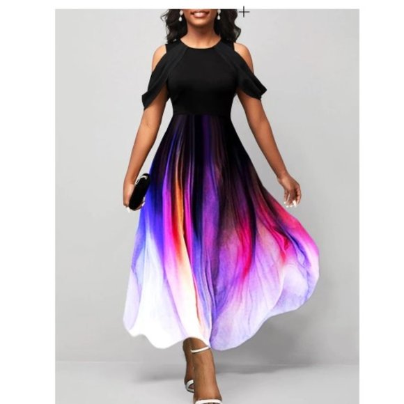 NWOT Artistic Cold Shoulder Draped Sleeve Midi Dress - Picture 2 of 6